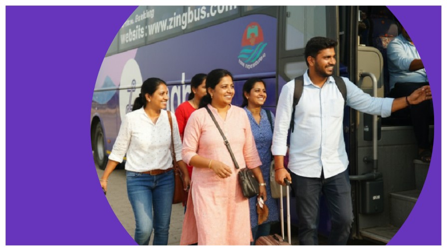 Dedicated bus safety exit door marked on a zingbus intercity sleeper bus in India