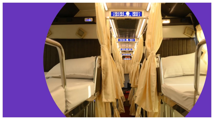 Solo female traveler boarding an AC sleeper coach at night showing women bus travel safety in India with CCTV, tracking, and well lit boarding point.