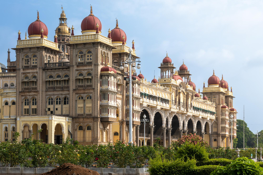 Mysore Palace illuminated facade at night with Wadiyar dynasty heritage architecture Karnataka 2026