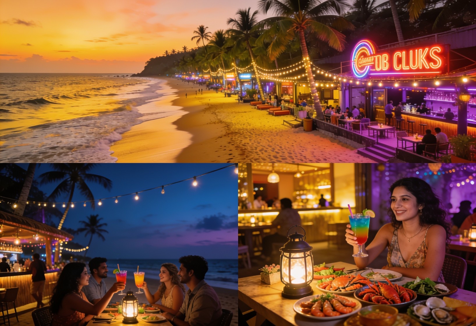 Goa beaches at sunset with beach shacks, palm trees, and a view of the Arabian Sea : a complete guide to beaches, nightlife, and food in North and South Goa