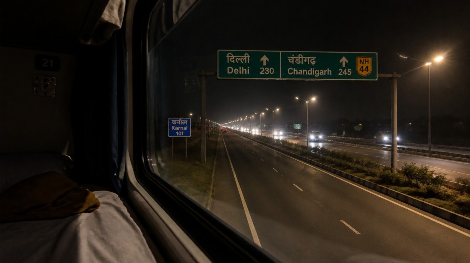 Delhi to Chandigarh bus travelling on NH44 highway between Delhi and Chandigarh