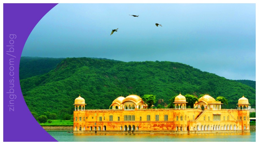 A scenic bus journey through green hills in monsoon to some of the best monsoon destinations to visit by bus in India