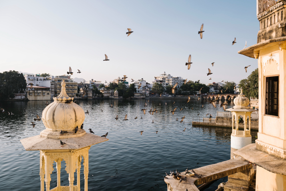 Places to visit near Jaipur under 200 km: the ghats of Pushkar Lake at dusk and Ranthambore Fort rising above the jungle in Rajasthan
