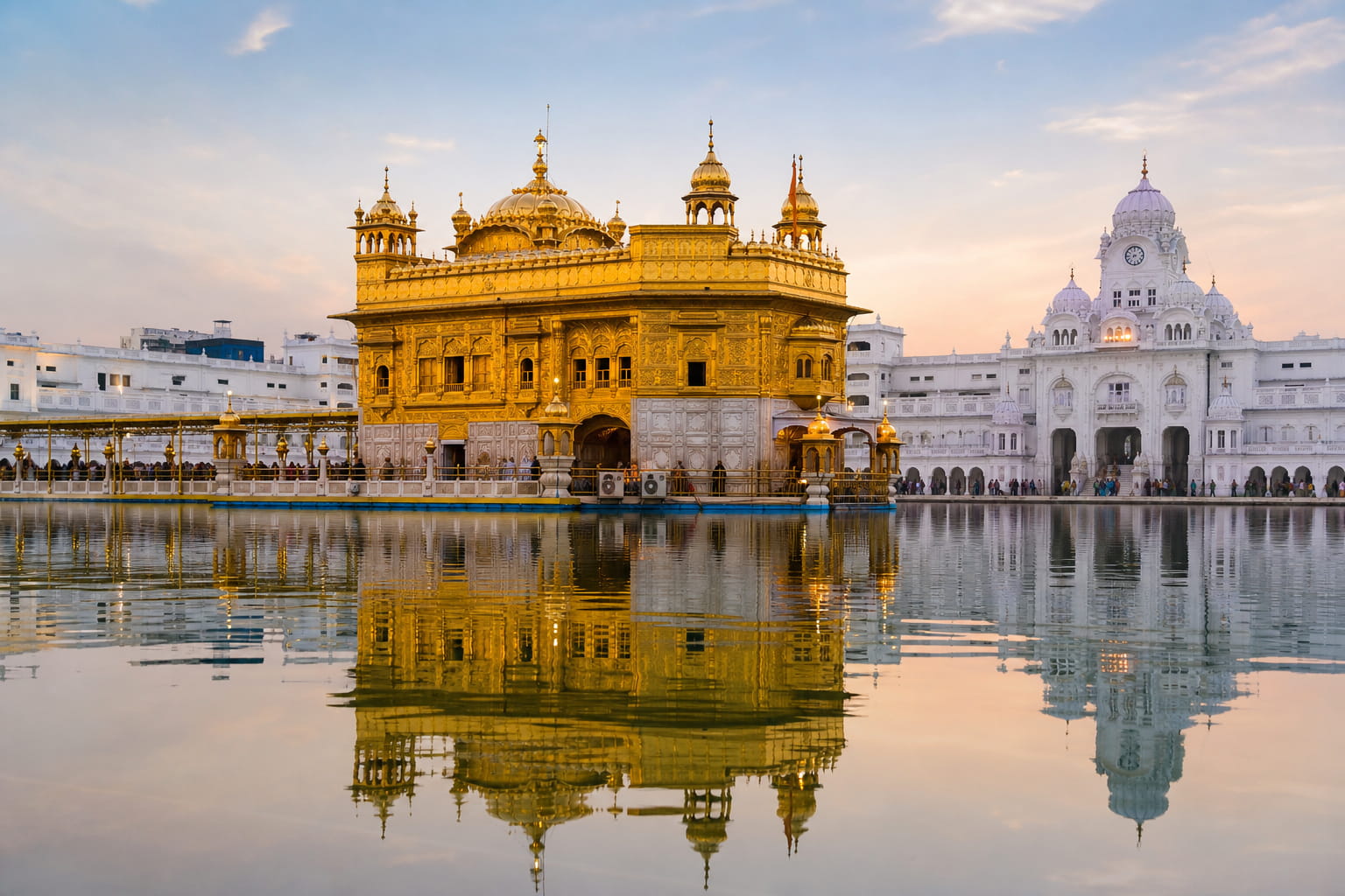 Golden Temple Harmandir Sahib reflected in the sacred sarovar pool in Amritsar